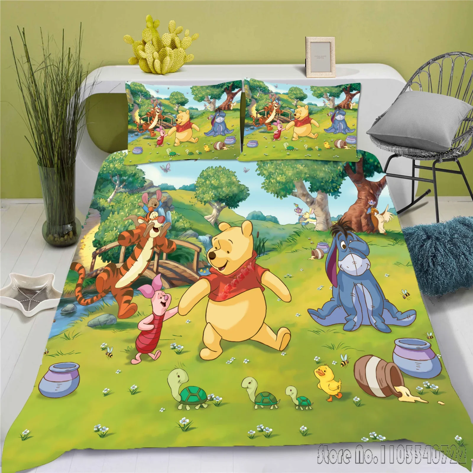 Cartoon Winnie The Pooh Duvet Cover Set HD Comforter Cover for Kids Bedding Sets Bedclothes Bedroom Decor