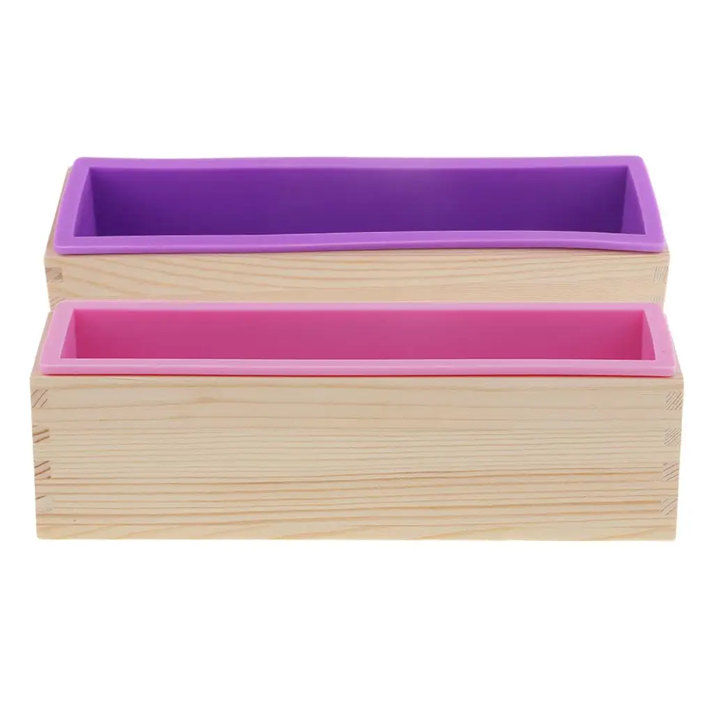 Rectangle Flexible Silicone Soap Loaf Mold with Wood Box DIY Chocolate Cake Bread Mould for Soap Making Craft Tools 900ml