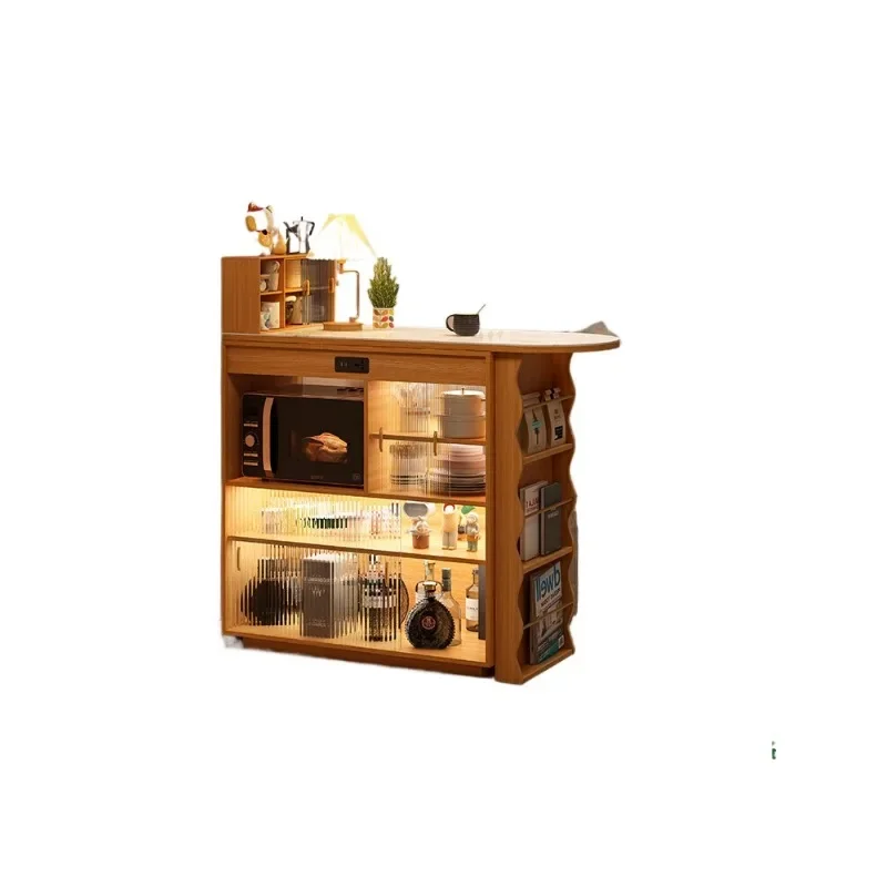 Bar counter and dining side cabinet are integrated, solid wood Japanese-style retractable folding dining table, narrow