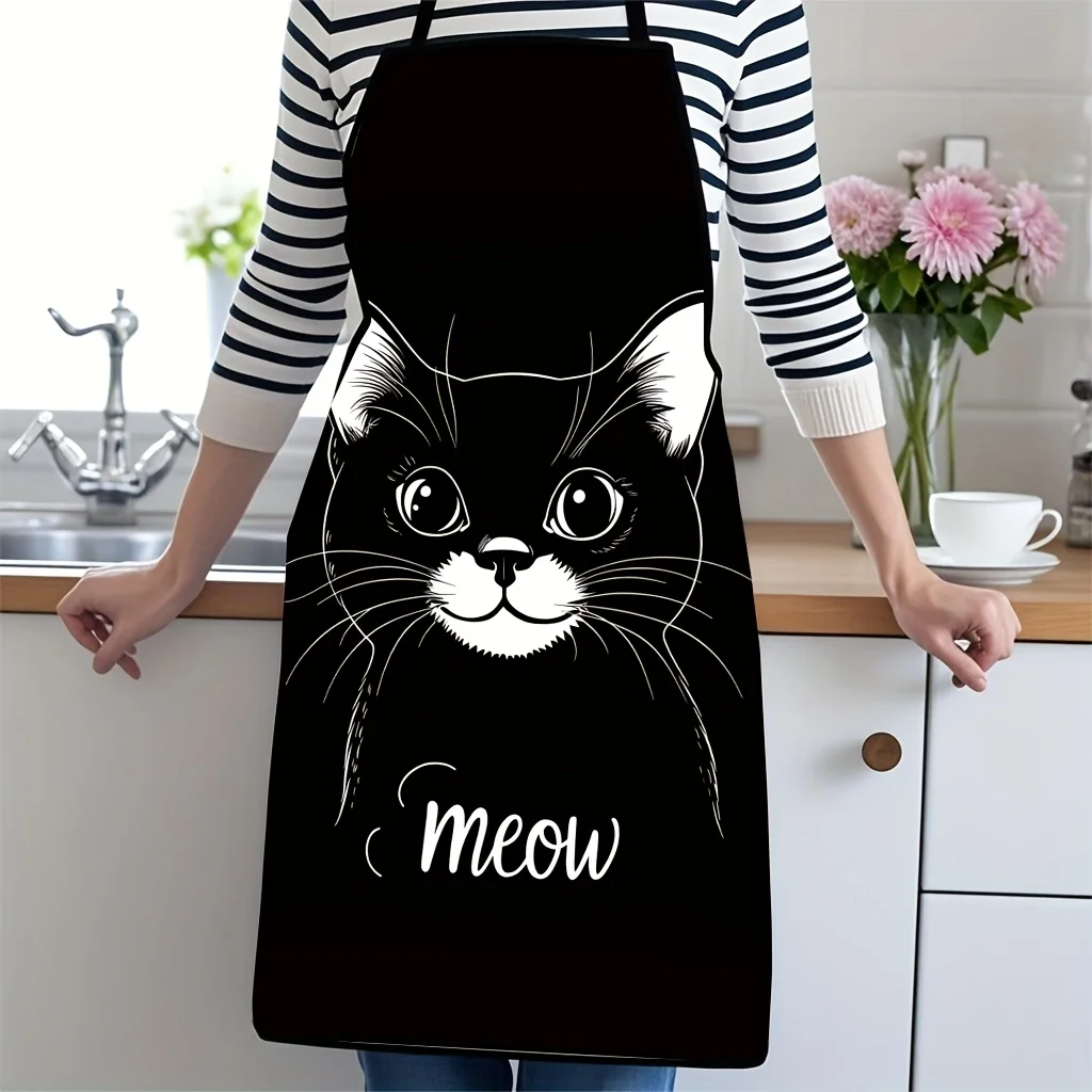 Cute Cat Face Meow Graphic Apron for Kitchen Cooking Baking BBQ Picnic Gift for Cat Lover