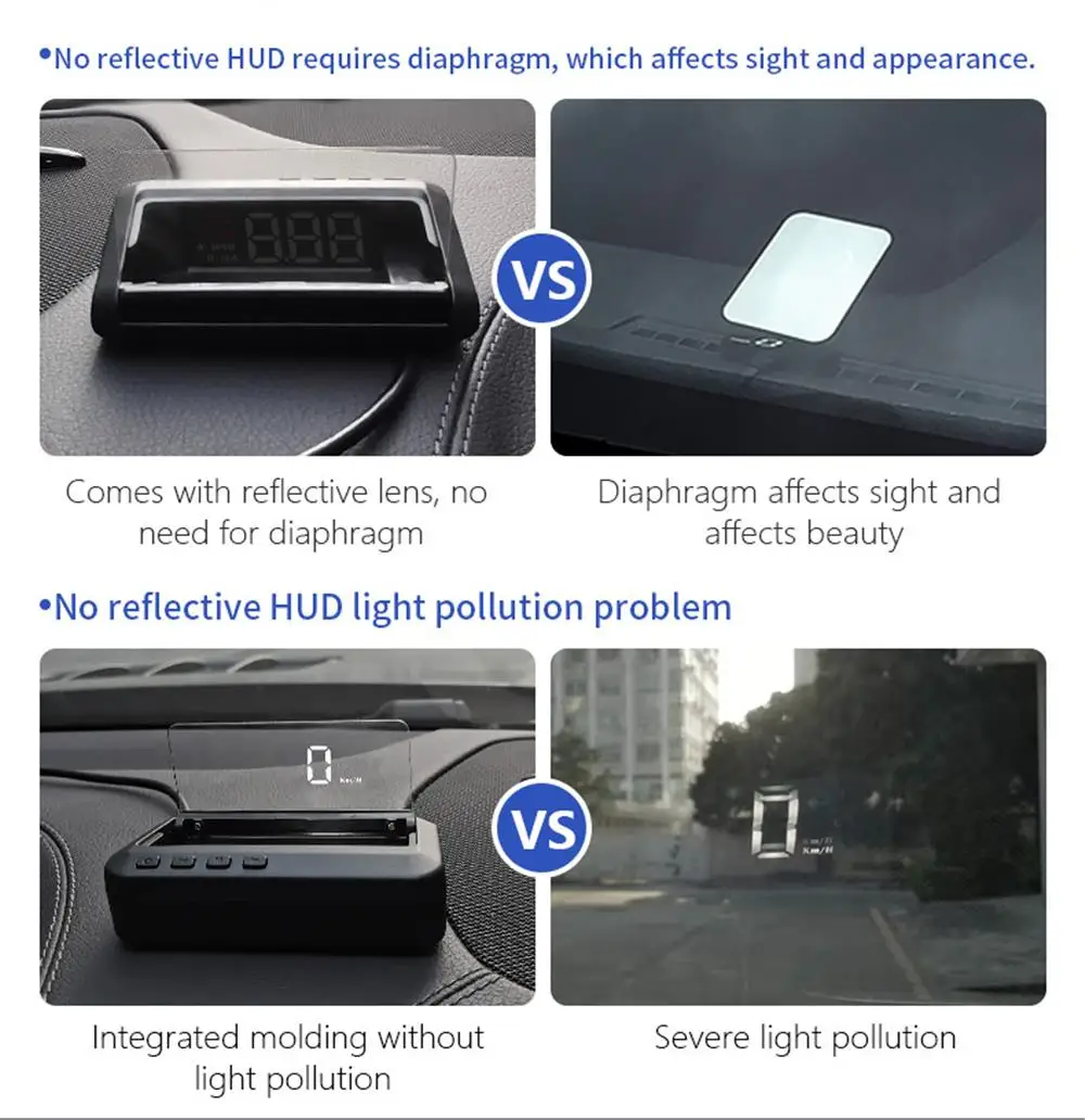 C100 OBD2 HUD Spiegel Head-Up-Display Digitaler Geschwindigkeitsalarm Wassertemperatur-Voltprojektor mit KM/H MPH Fahrzeugelektronik-Zubehör – Detail 14