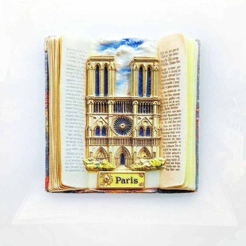 Paris Notre Dame Fridge Magnet - Elegant 3D Book & Cathedral Souvenir Unique French Literary Gift for Travel & Study Decor