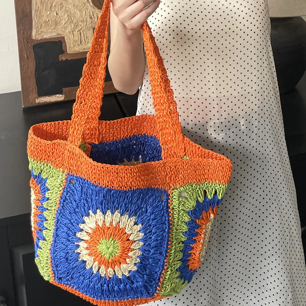 Sac à Main en Paille Tissé au Crochet pour Femme, Sacoche de Plage en Corde de Papier, Fourre-Tout de Voyage Chic, Style Bohème