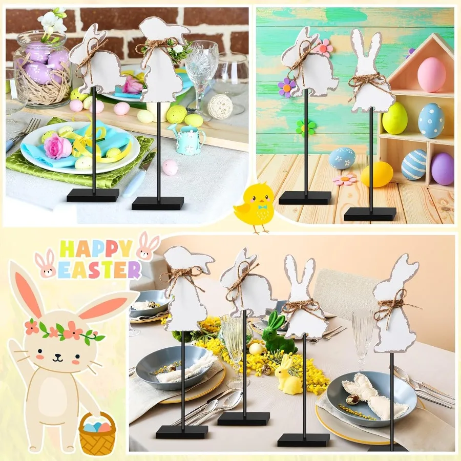 부활절 스탠딩 테이블 장식 나무 토끼 계란 토끼 테이블탑 장식 부활절 높이가 있는 다층 트레이 장식 블록 사인 클래식 러스틱