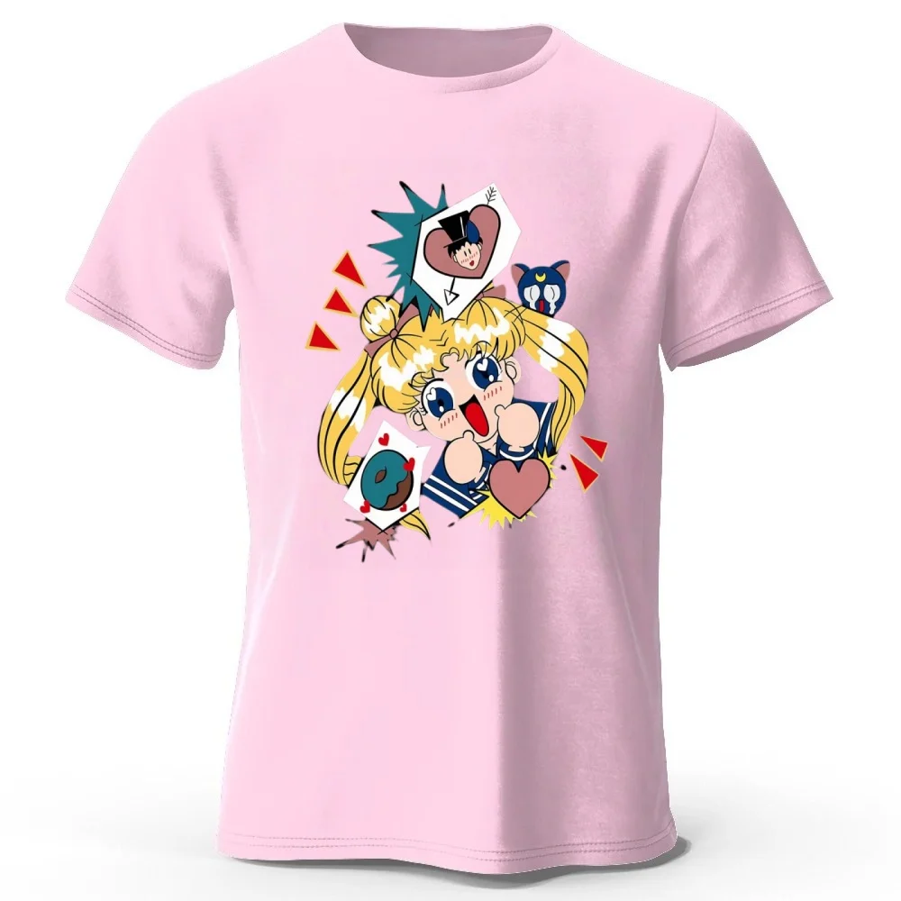 Sommerliches neues Sailor Moon T-Shirt im Retro-Stil aus reiner Baumwolle – Alltagsmode für Herren/Damen, lässig, bequem, Übergröße, kurze Ärmel