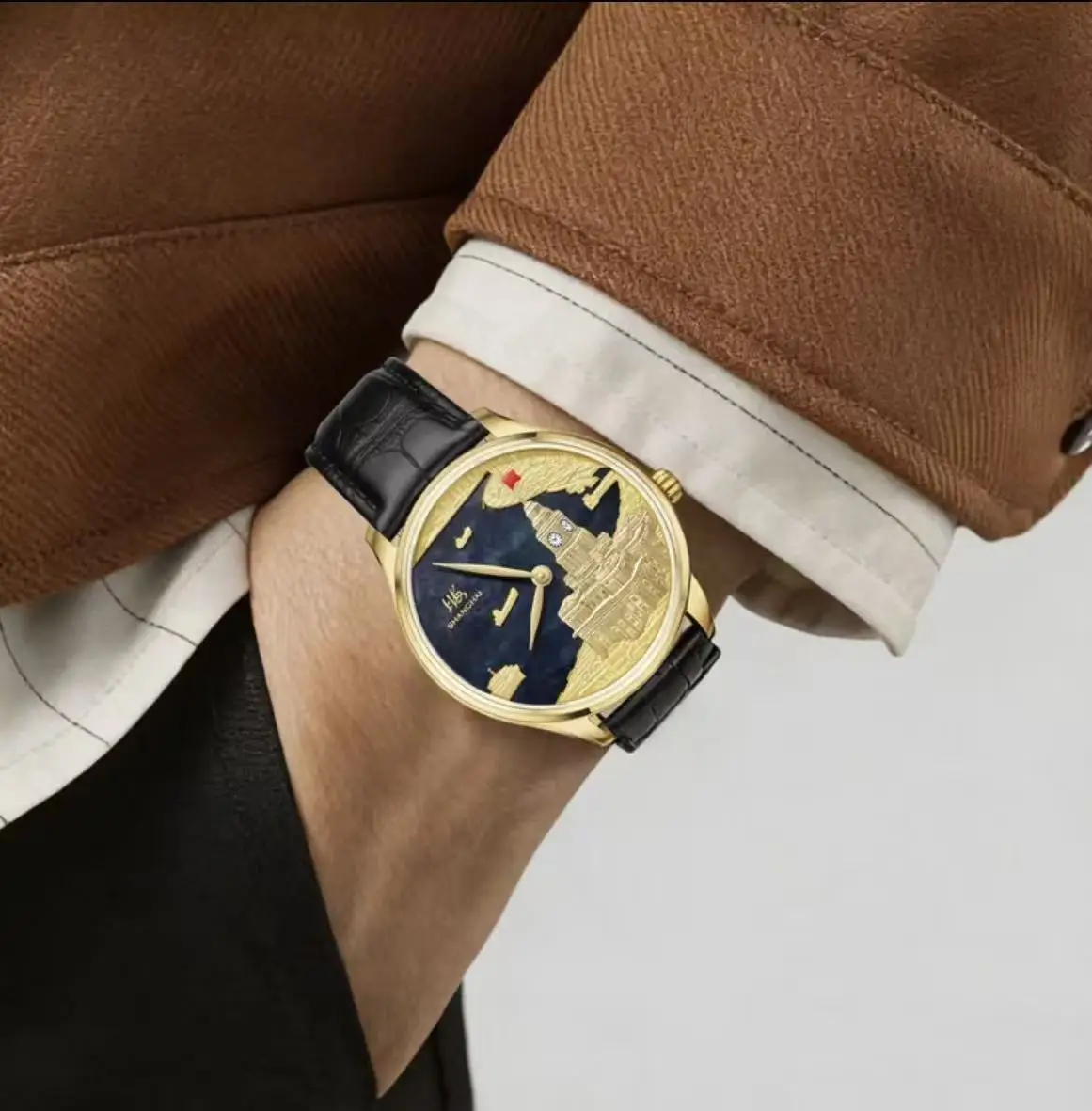 Fashion 18K Gold Carving Customs Building Limited Edition Men's Fully Automatic Mechanical Business Leisure Watch