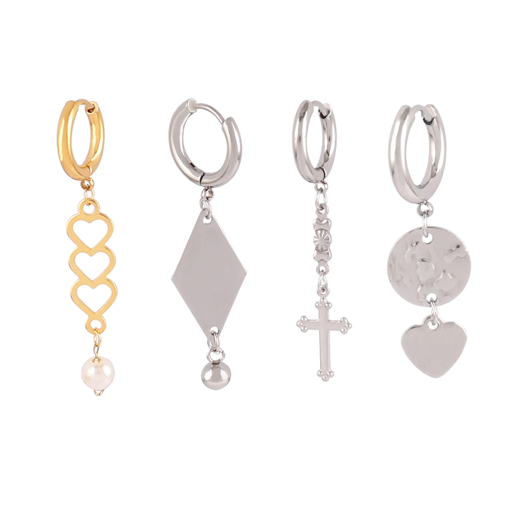 20pcs Stainless Steel Heart Charms Geometry Round Charms for Jewelry Making Supplies DIY Pendant Double Connector Accessories
