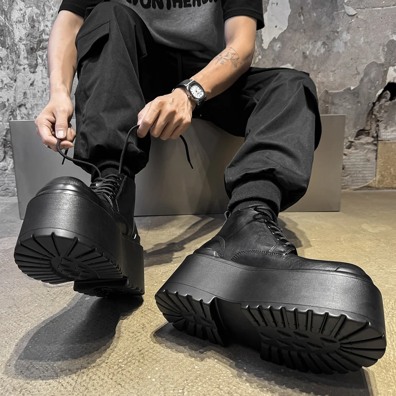 Men Height-increasing Ankle Boots Black Punk Style Men Thick-soled Durable Fashionable Motorcycle Boots Sizes 38 - 46 Men Boots