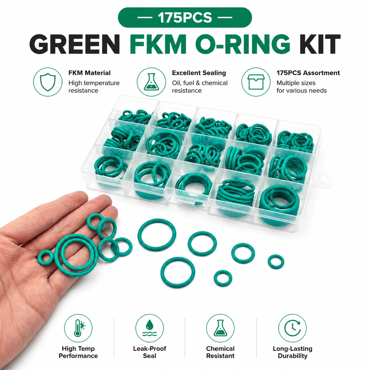 FKM 175 Piece Fluororubber O-Ring Product Combination CS 2.65mm High-Temperature Oil Circuit Special FKM Sealing Gasket