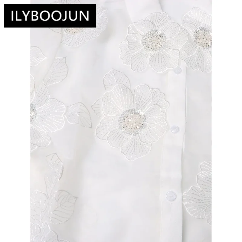 Patchwork Appliques Solid Casual Blouses For Women Lapel Long Sleeve Spliced Sheer Mesh Temperament Loose Shirts Female New