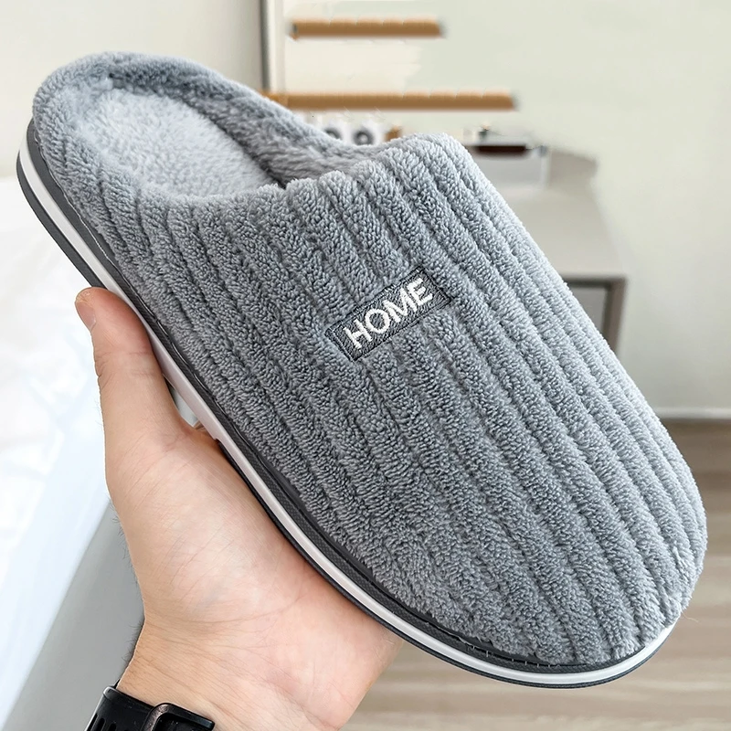 Winter Warm Solid Color Women Men Plush Slippers Thick fluffy Non-Slip Femal Male Indoor Home Cotton Shoes