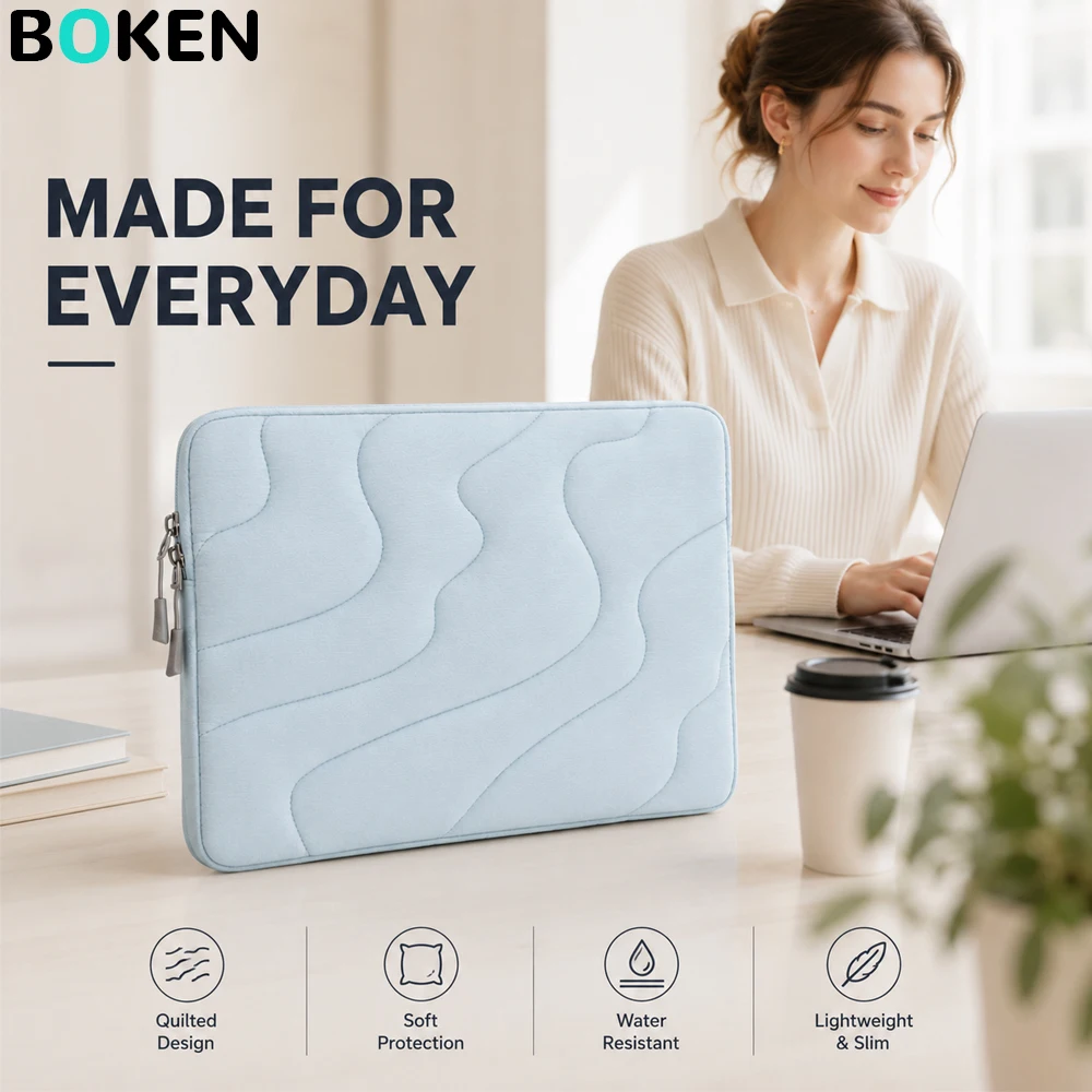 Laptop Sleeve 13-14 Inch Quilted Padded Case for MacBook Air Pro Dell Lenovo Surface, Lightweight Computer Bag for School Travel