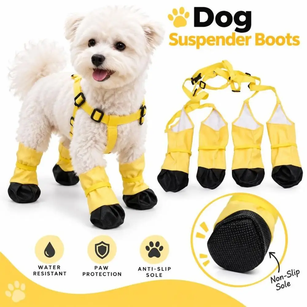 New Waterproof Dog Suspender Boots Anti-Slip Adjustable Fit Dog Rain Boots Dirty-proof Pet Paw Protector Dog Accessories