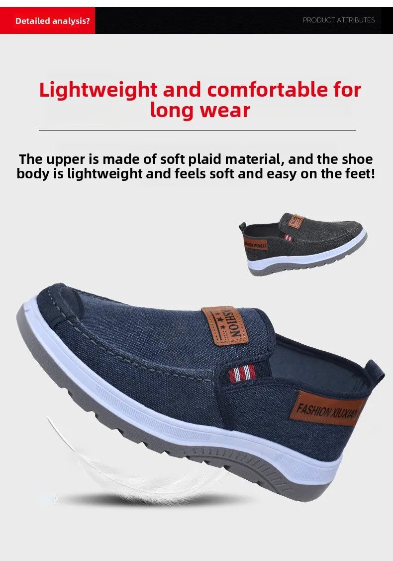 Herren-Slipper aus Canvas, lässige Freizeitschuhe, rutschfeste, dicke Sohle, bequeme Sneaker zum Gehen, leichte Alltagsschuhe für den Außenbereich. – Detail 4