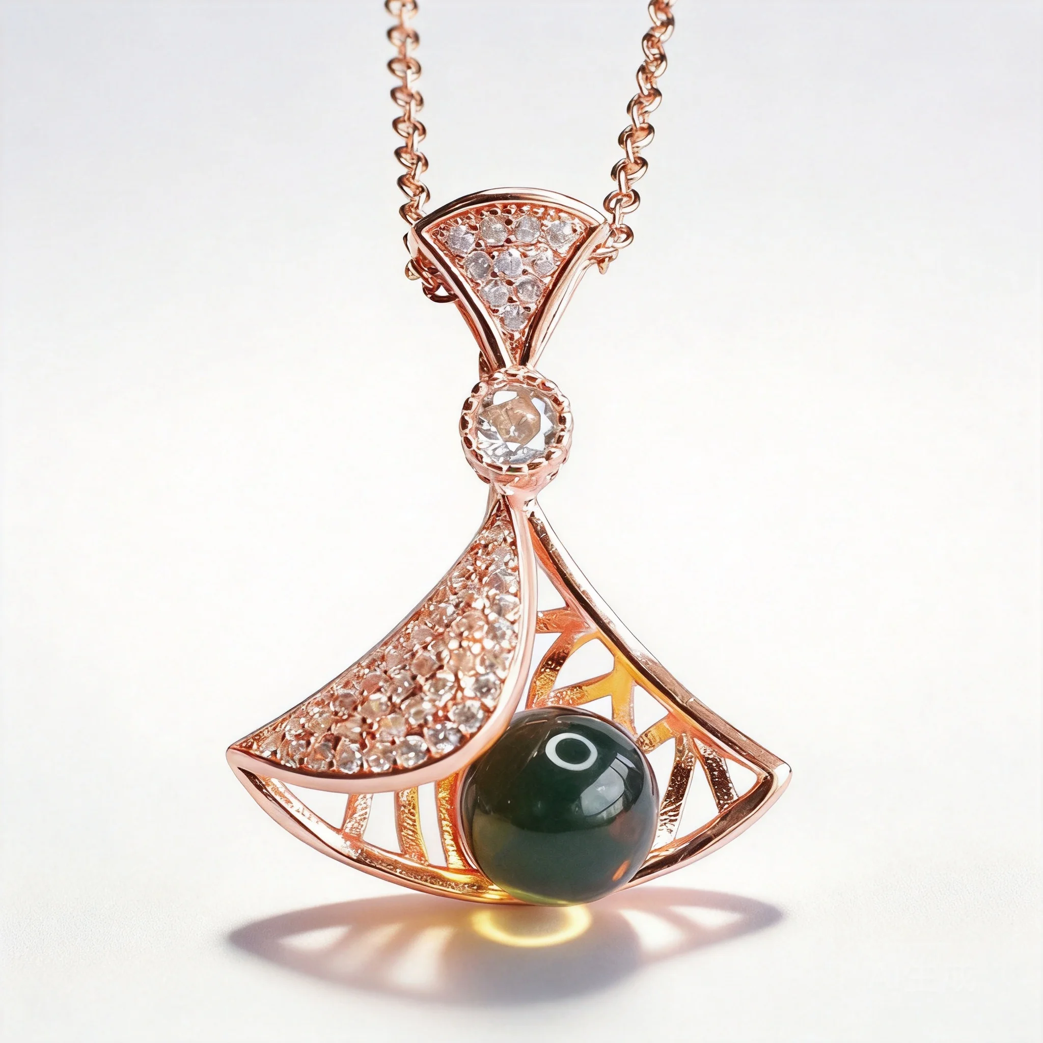 Chinese Style Lucky Natural Blue Amber Pendant Rose Gold Plated Fan Skirt Shape Necklace Inlaid Shiny Zircon Blessing Wealth Goo