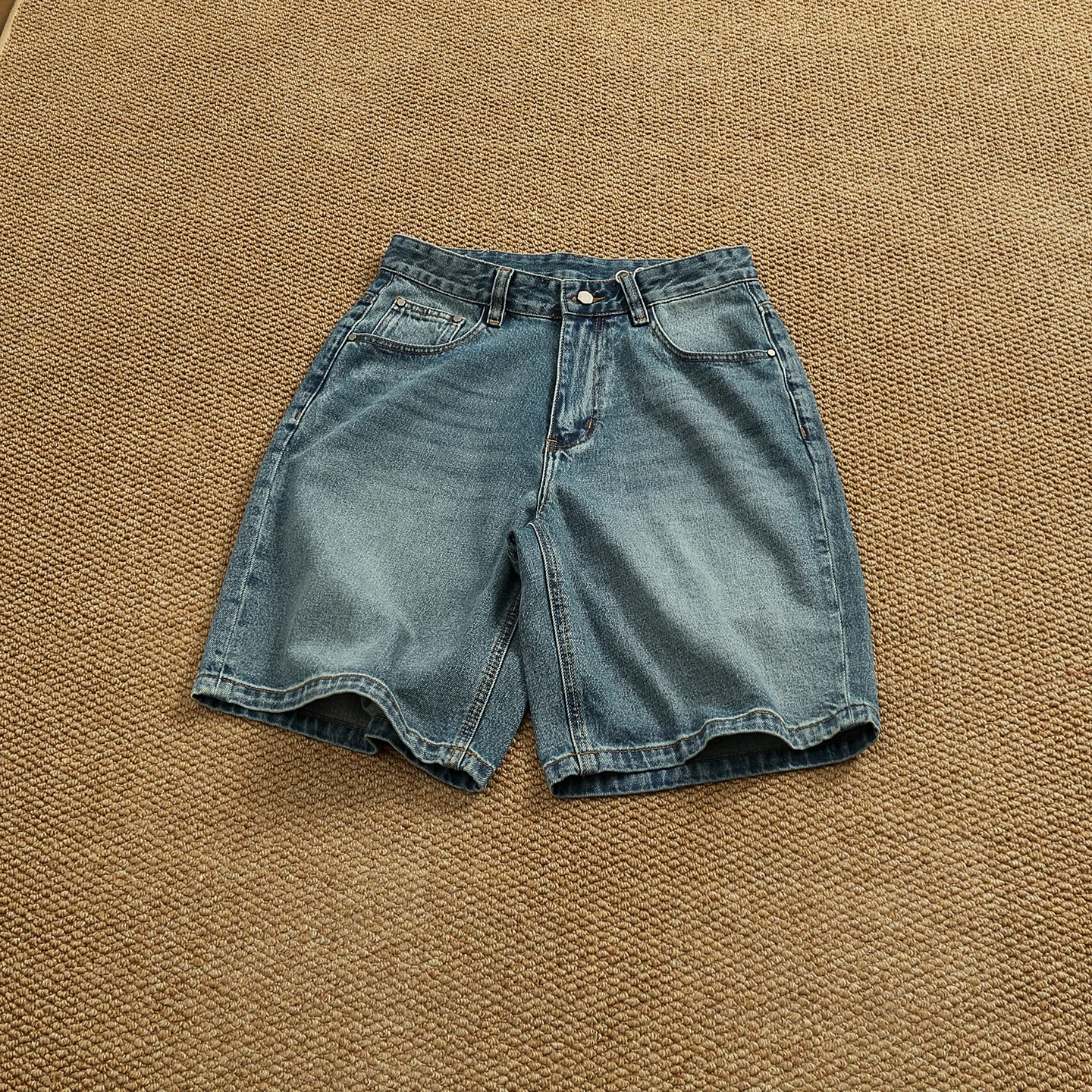 Summer Vintage Blue Jeans Loose Straight Leg Shorts Cityboy Casual Versatile Mid-Length Pants for Men And Women