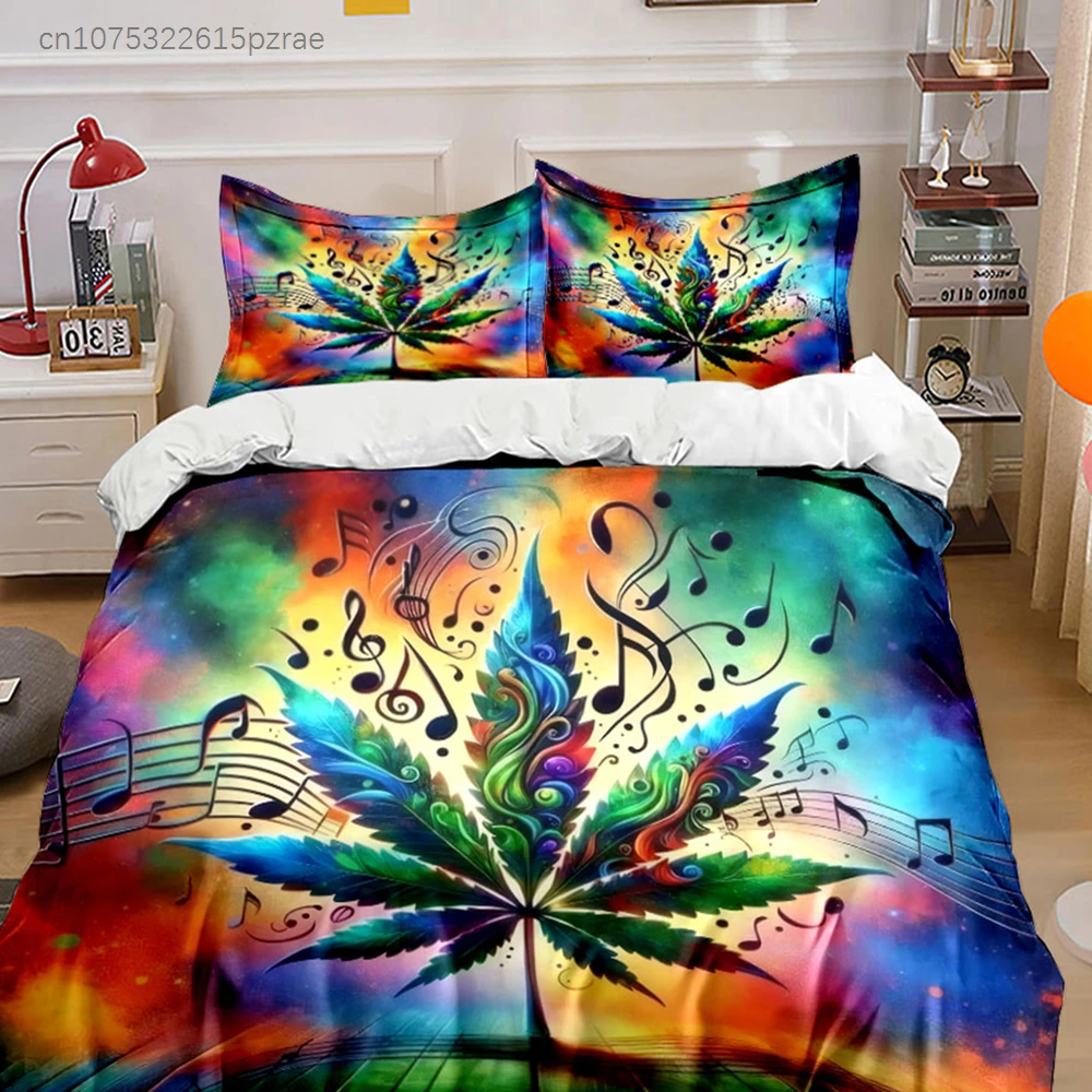 Psychedelic Leaf Music Set Multiple Sizes kid's And adults' Bedroom Exquisite 3PC Bedding set, Gift