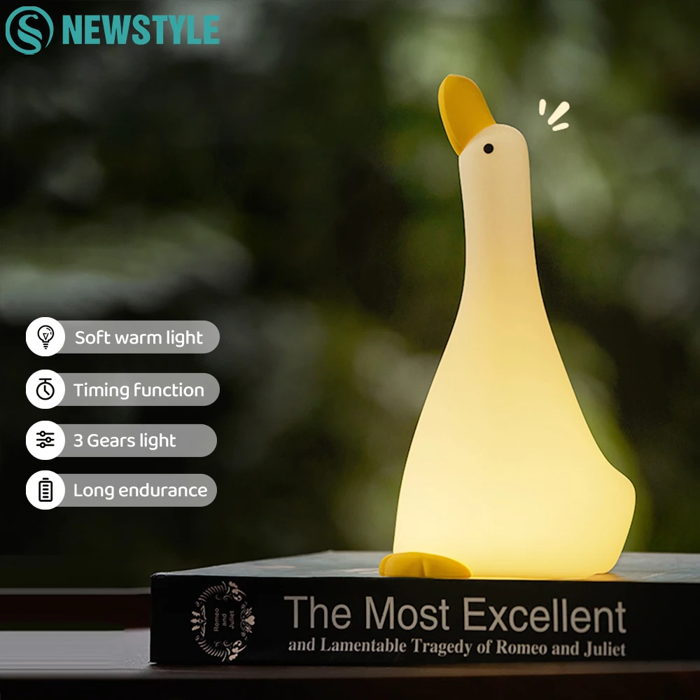 Cute Duck Night Light Animal Silicone Nursery Rechargeable Dimmable Table Lamp Ducky Bedside Lamp With Touch Sensor For Bedroom