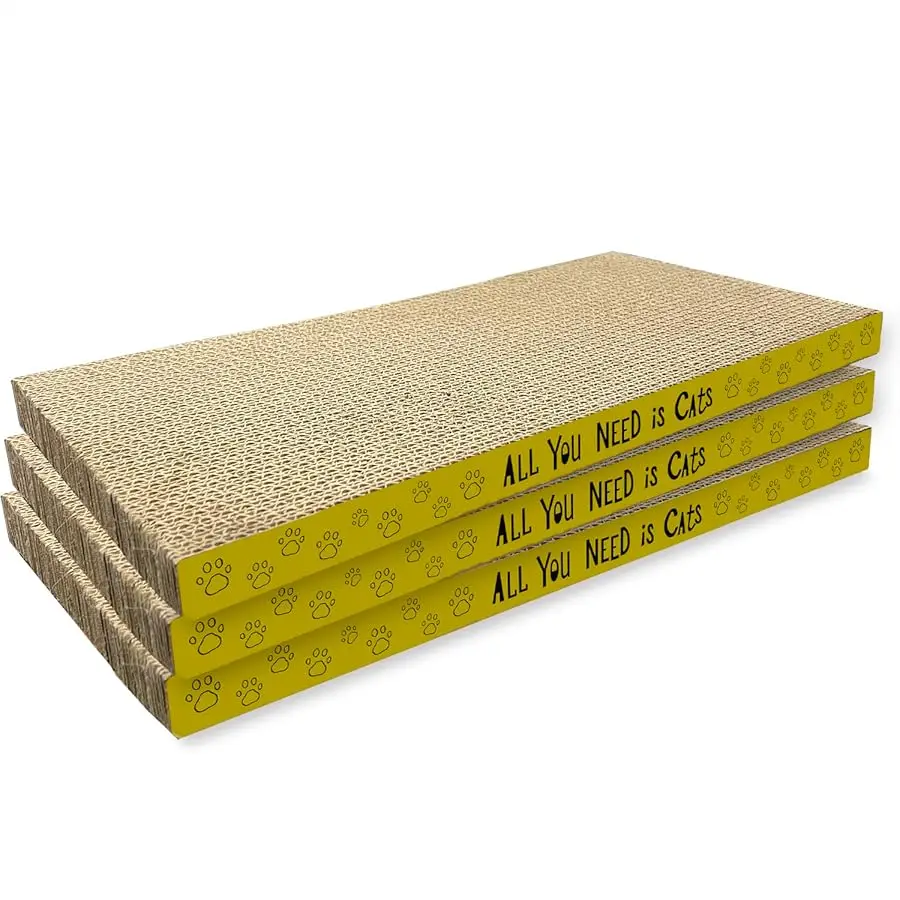 

3 Pack Cardboard Cat Scratcher Pads Cat Scratching Board for Indoor Cats 16.5″Lx8.1″Wx0.8″H Dual-Side Corrugated Cats Scratching