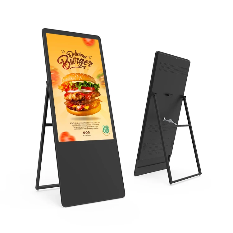 HUSHIDA Smart LCD Signage Android Kiosk Draagbare vloerstandaard Display Digital Signage Digitale poster met handvat