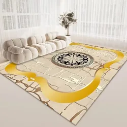 Alfombra dorada de lujo para decoración de sala de estar, sofá para el hogar, mesas, alfombras antideslizantes suaves para dormitorio, alfombra lavable de franela para mesita de noche