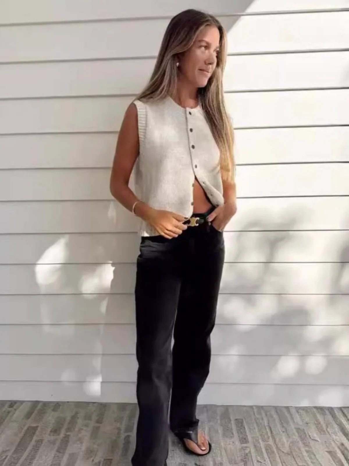 

Женский вязаный свитер, жилет, открытый кардиган, весенне-осенний многослойный уличный свитер, круглый Ne, однотонная майка на одной пуговице