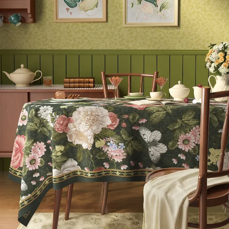 1PC American Tablecloth Retro Pastoral Style Advanced Sense Short Plush Dining Table Cloth Waterproof and Dustproof Thick