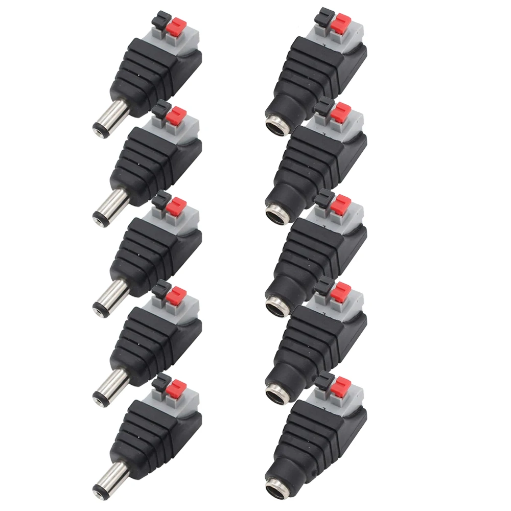 Adaptador de barril de soquete fêmea macho 12v dc conector de alimentação para câmera cctv terminal de alimentação de tira led 2.1mm x 5.5mm