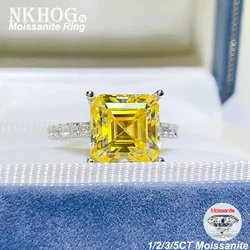 NKHOG Asscher Cut Moissanite Rings S925 Silver Square Yellow Diamond Women Men Luxury Wedding Band Jewelry Gifts GRA Certificate