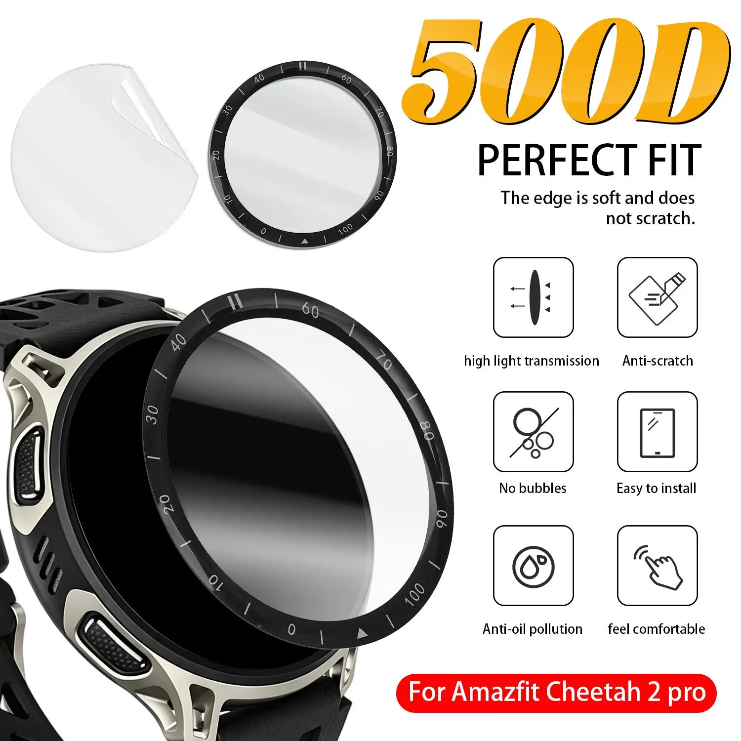 Películas protetoras de TPU/PMMA para smartwatch Amazfit Cheetah 2 Pro, protetores de tela Amazfit Cheetah 2Pro, filme Hydroge