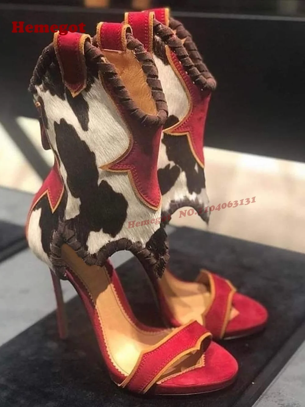 Patchwork Animal Hair Roman Sandals Open Toe Stiletto Back Zipper Splicing Women's Sandals Thin High Heels Runway Elegant Shoes