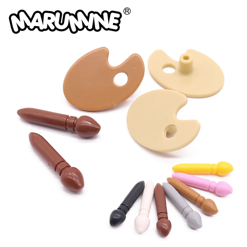 Marumine 20PCS Palette & Paint Brush MOC Friend Blocks Accessories 93552 93551 City Street View DIY Build Brick Model Parts