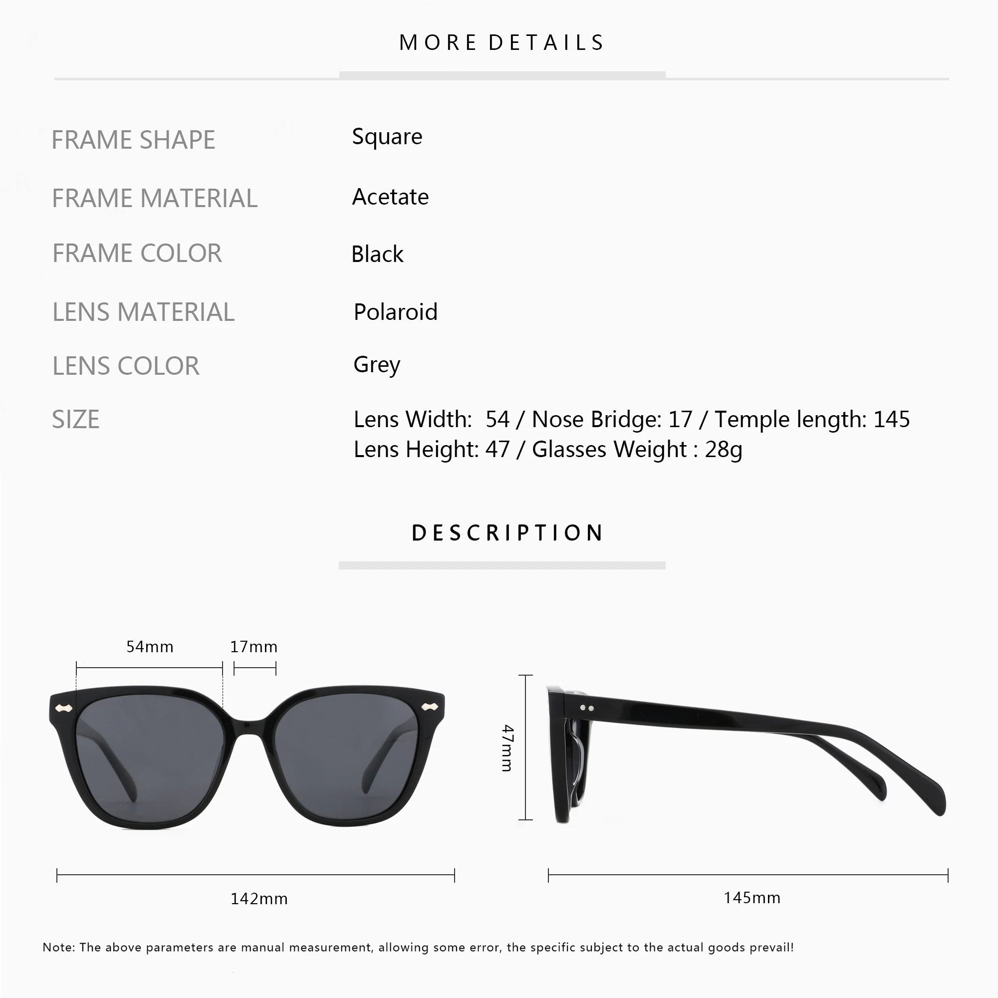 ZENOTTIC Classic Design Polarized Sunglasses Unisex Handmade Acetate Black Sun Glasses Male Trend Square Shades TD96046