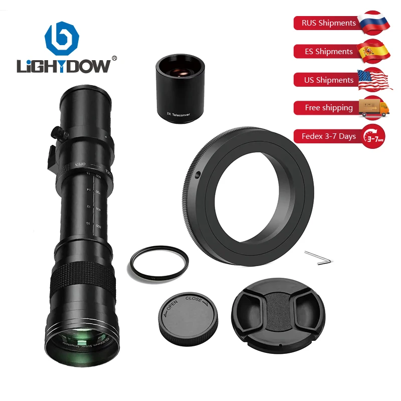

Lightdow Manual Telephoto Lens 420-800mm F8.3-16 with 2X Teleconverter 67mm UV Filter RU USA ES Overseas Warehouse Delivery