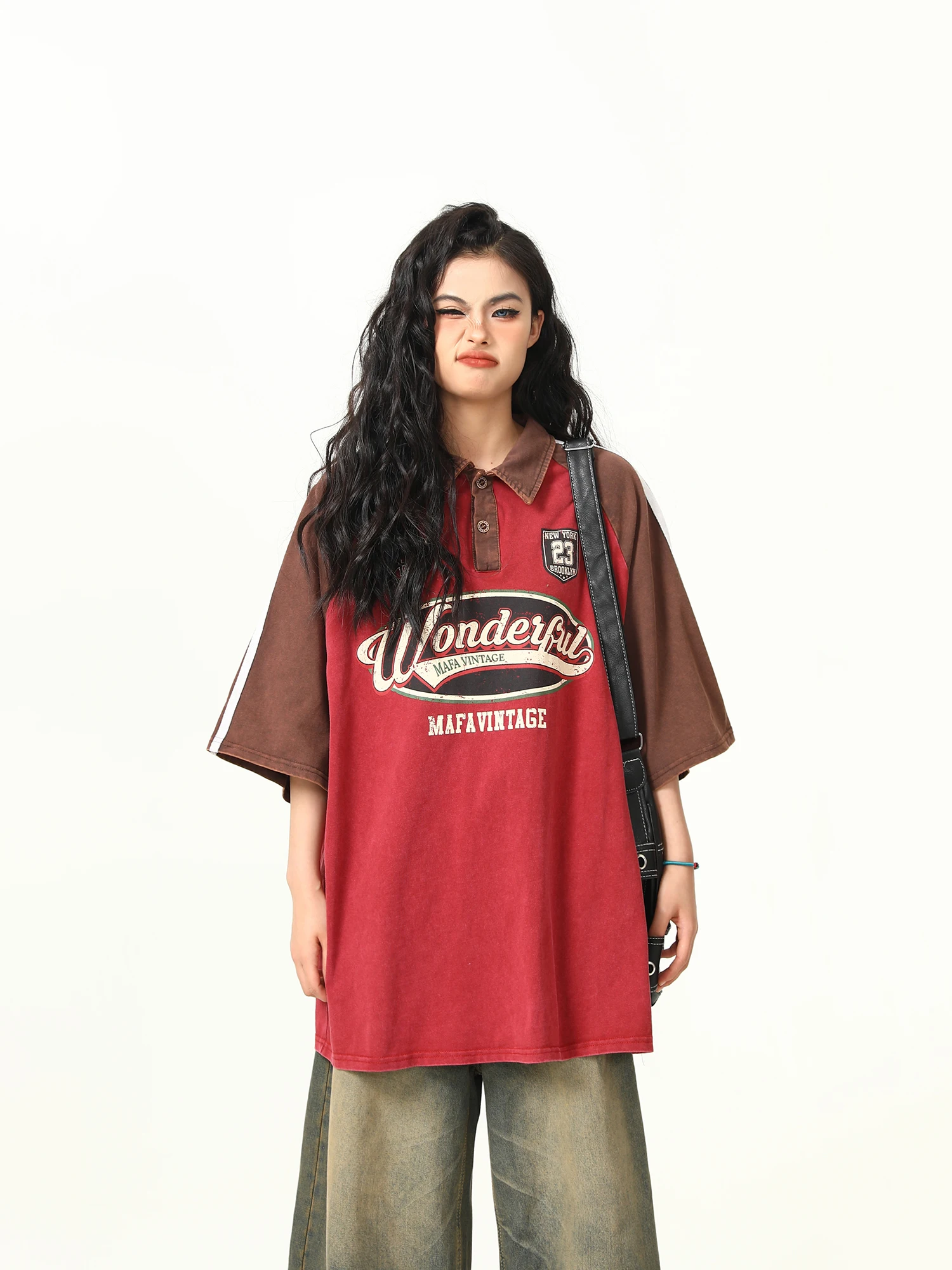 

Футболка в стиле американского ретро-стритстайла с цветными блоками, свободного кроя, летняя, модная, для пар