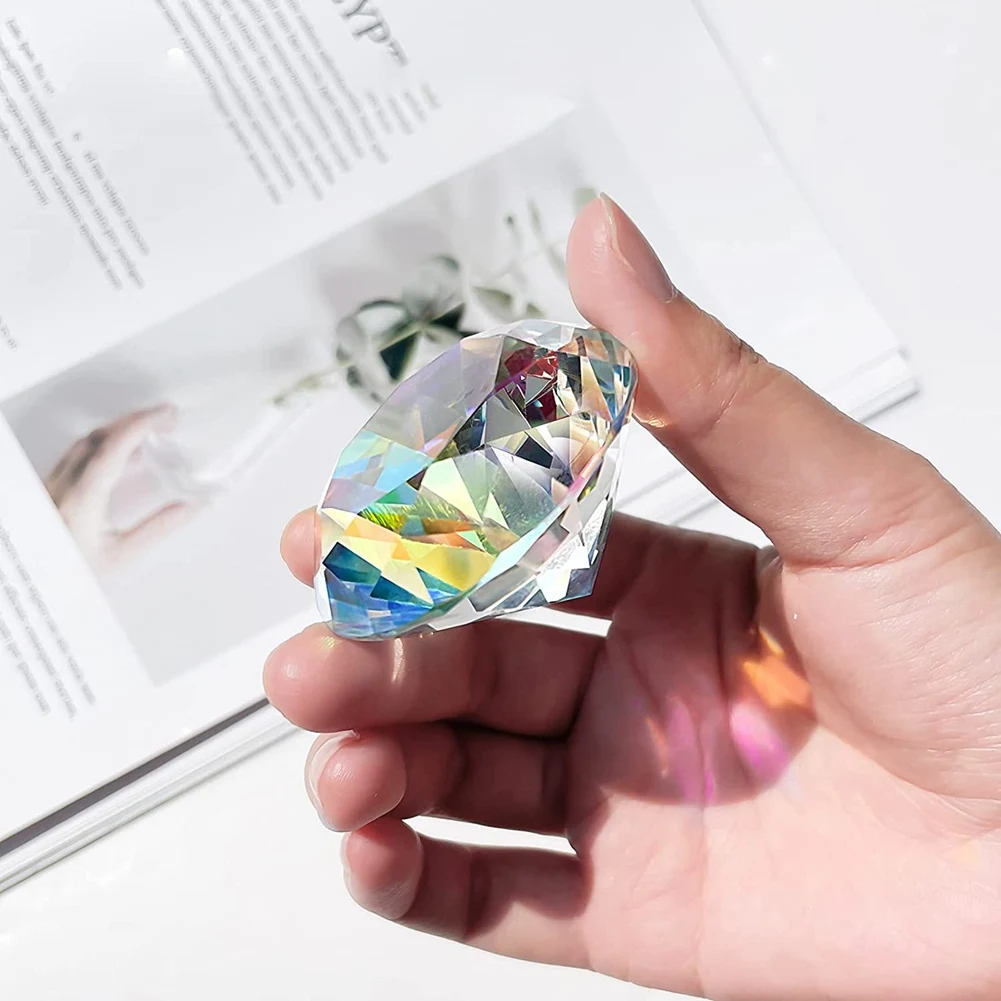 AB46-2PCS 50 Mm/ 2 Inch AB Color Faceted Diamond Crystal Rainbow Paperweight Crystal For Home Office Decor And Wedding Favors