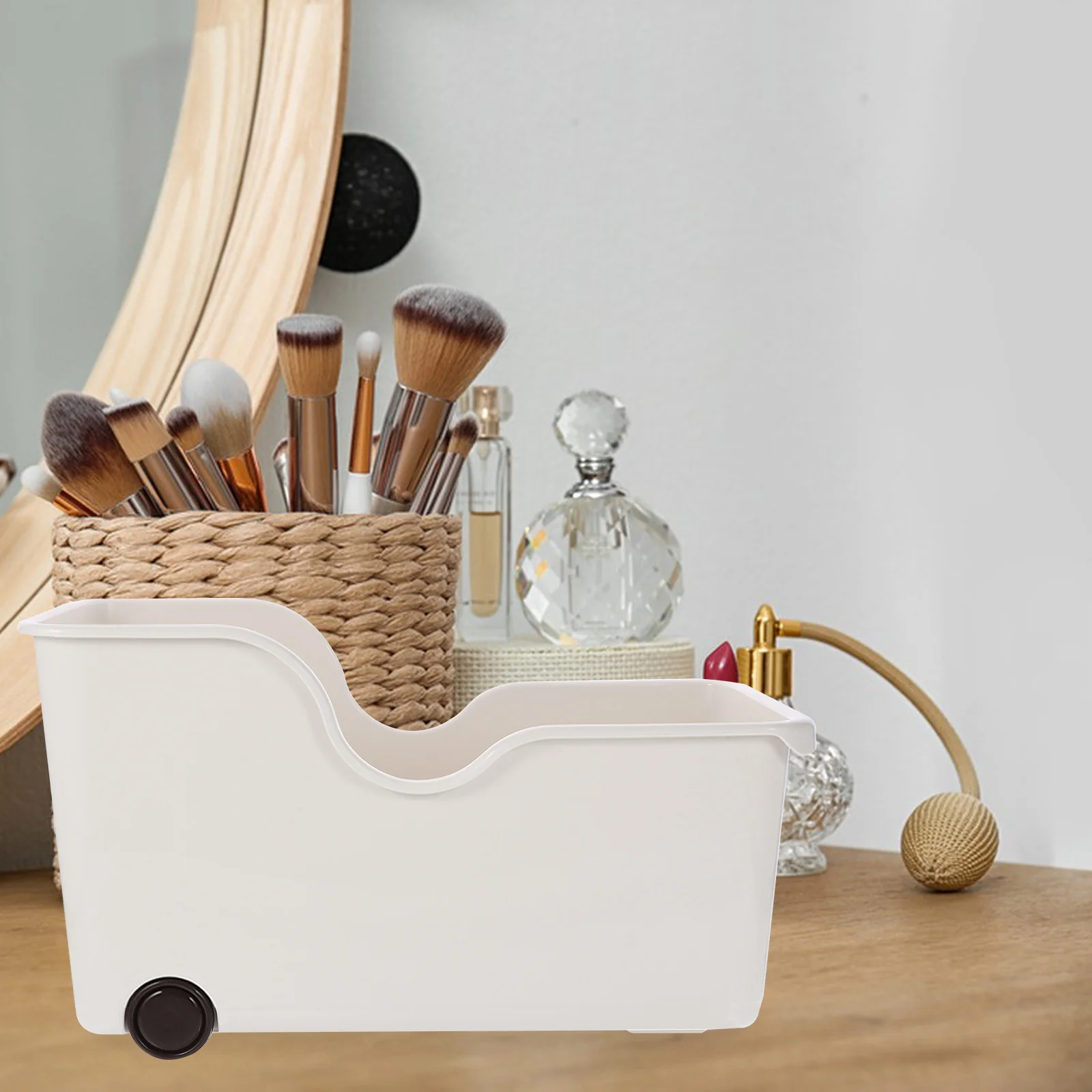 

Kitchen Storage Box with Wheels Plastic Utensil Holder for Kitchen Counter Cutlery Organizer Spoon Storage Container