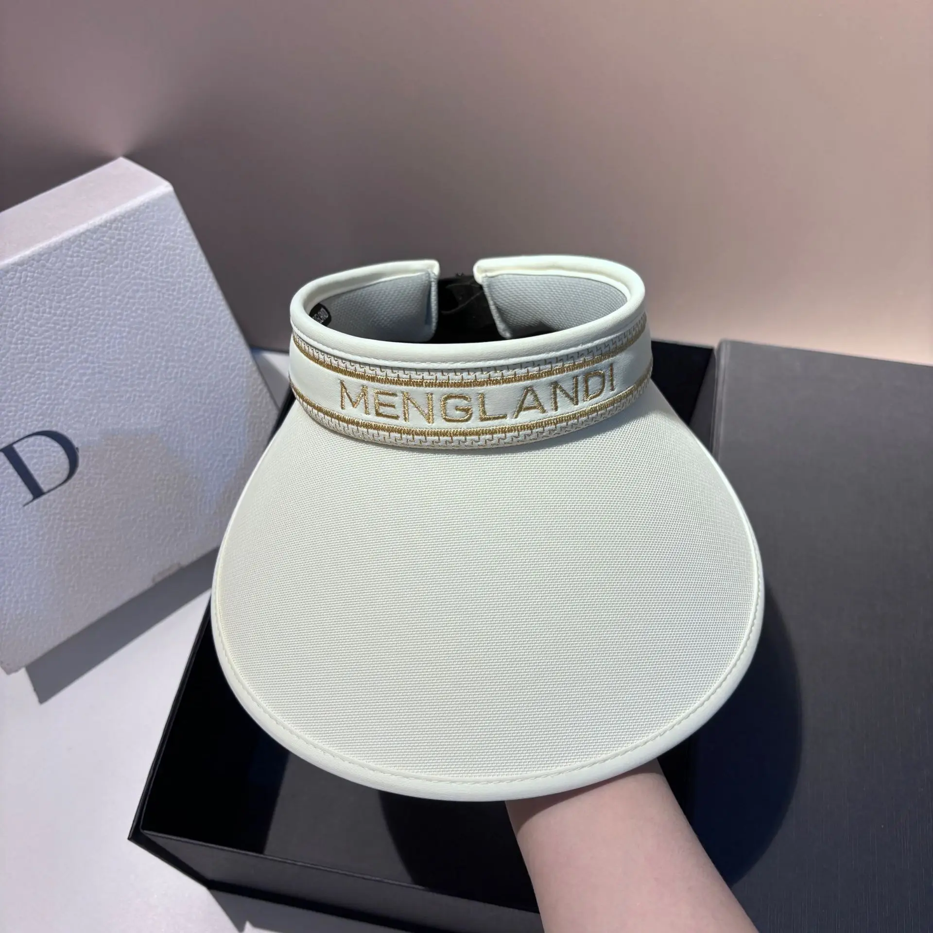 

Summer embroidery letter webbing double-layer space cotton sunshade big brim empty top hat outdoor vacation play UV protection