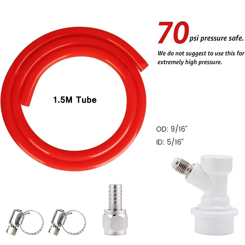 Homebrew Gas Line Assembly 1.5M Red Gas Hose With Bacll Lock,Co2 Gas Tube For Soda Water Carbonated Beer Brewing