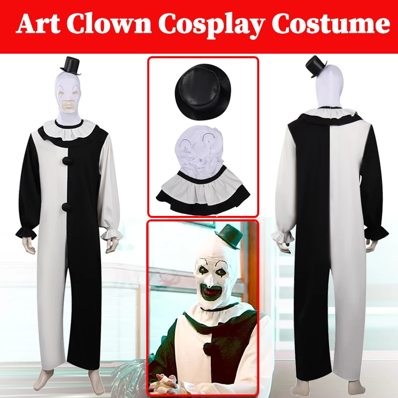 Art Clown Cosplay Movie Terrifiering 2 Costume Men Disguise Jumpsuits Mask Headgear Outfits Male Disguise Halloween Party Suit