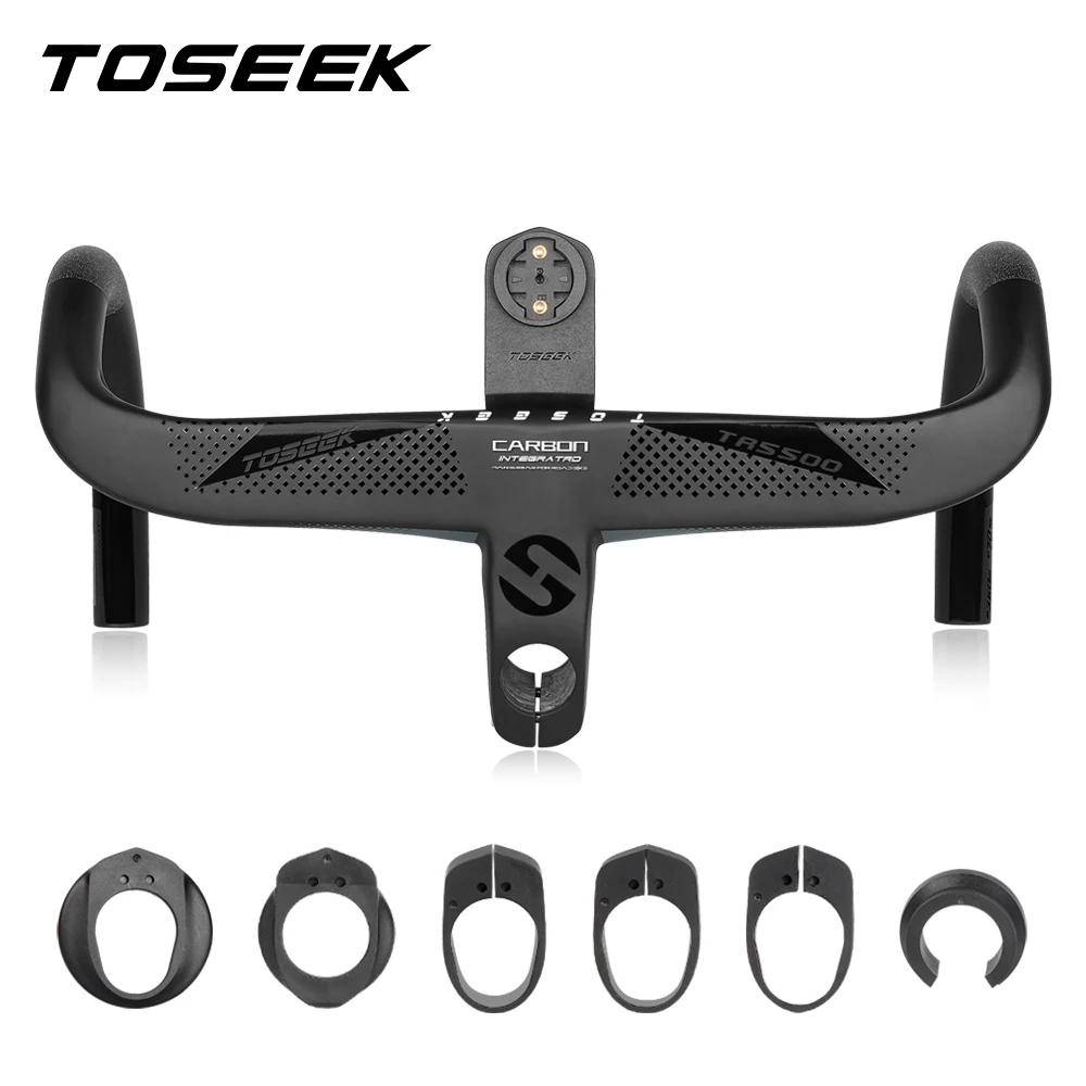 TOSEEK Bicycle Handlebar Drop Bar T800 Road Carbon Handlebar Integrated Road Handlebar Bent Bar Internal Cable Routing Bike Par