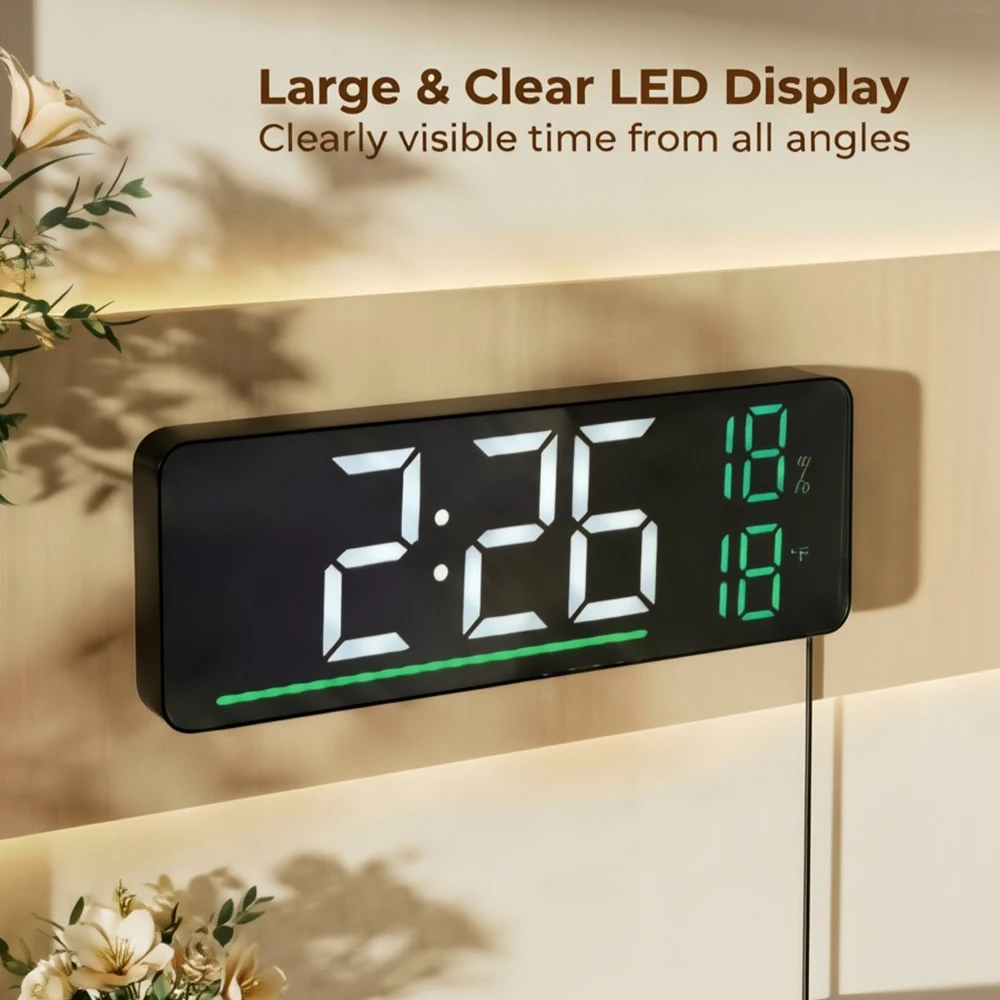 Digital Wall Clock with Temperature Humidity LED Table Alarm Clock for Living Room Bedroom Home Decor