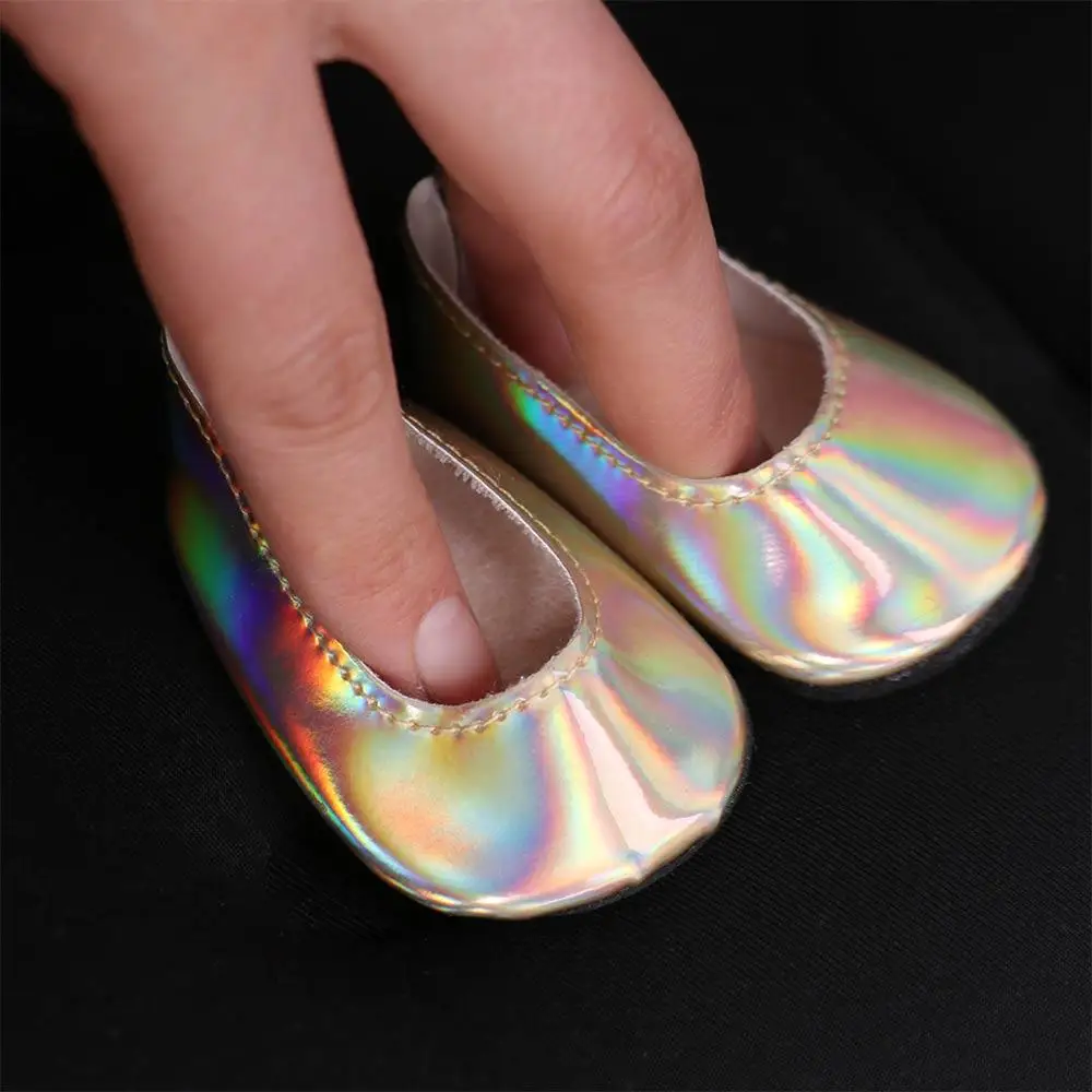 Chaussures de poupée en cuir PU, Mini chaussures brillantes, blanches, 7cm, chaussures de poupée Reborn, accessoires pour vêtements