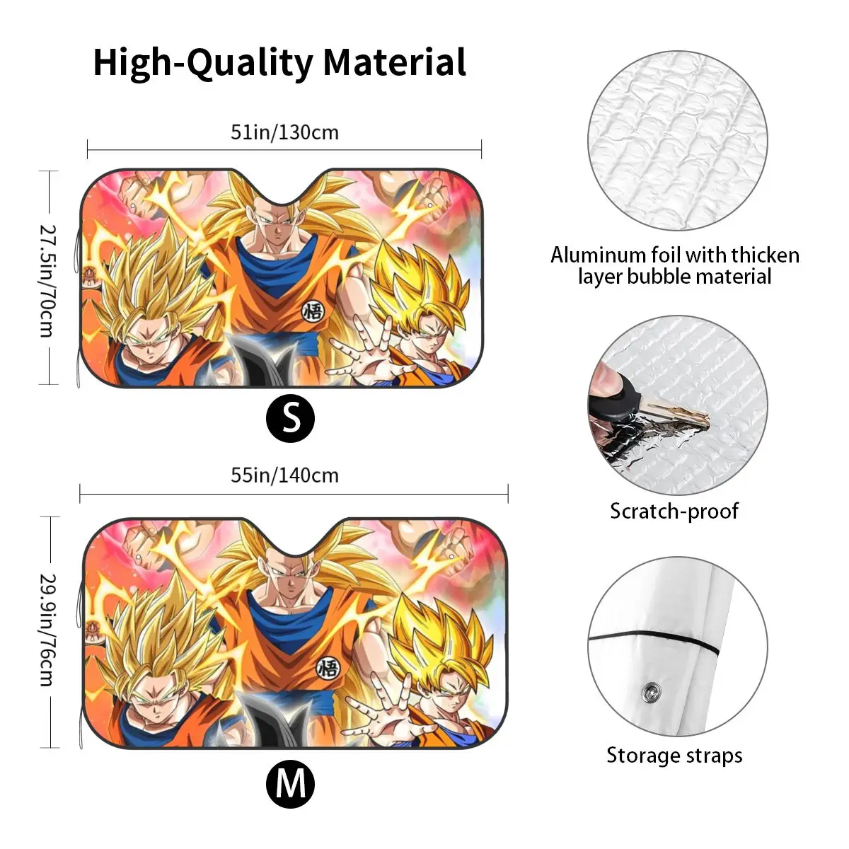 Dragon Ball Z Retractable Sunshade Windscreen 76x140cm DBZ Foils Sunshade Visor Blinds