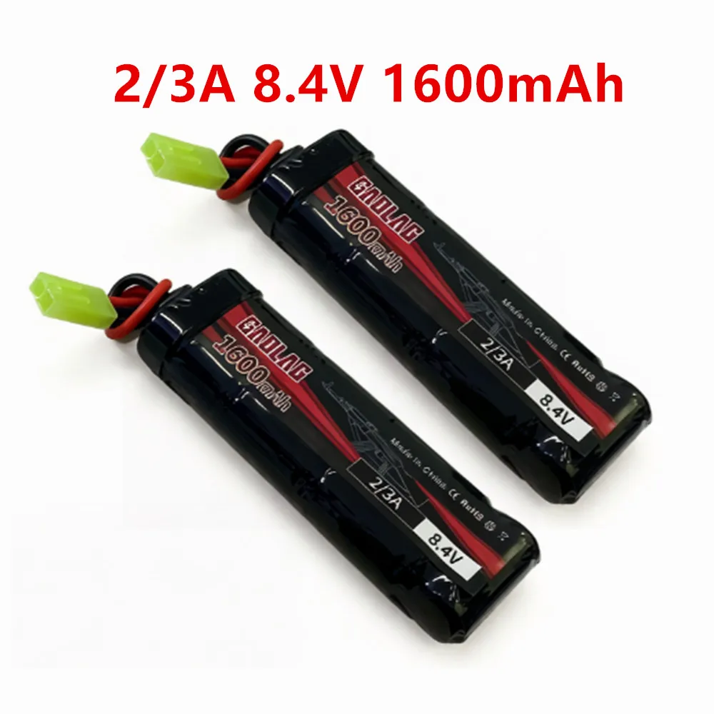 Airsoft Battery 7S 2/3A 8.4V 1600mAh NiMH Flat Battery Pack with Mini Tamiya Connector for MP5, Scar, M249, M240B, M60 Guns