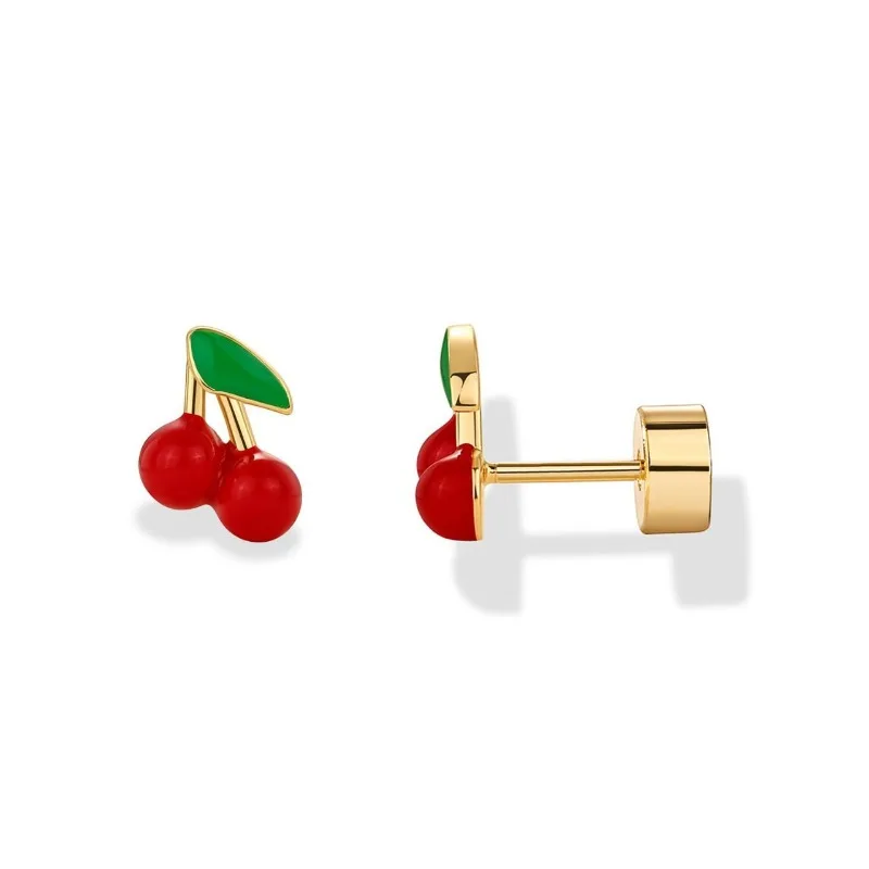 14K Gold Plated Enamel Flatback Stud Earrings for Women Colored Chili Pepper Strawberry Peach Cherry Dainty Piercing Jewelry