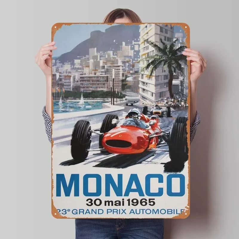 Monaco Grand Prix 1965 Sign Sport Metal Poster House Decor Retro Metal Tin Sign for Wall Decoration Aesthetics Outdoor Decors