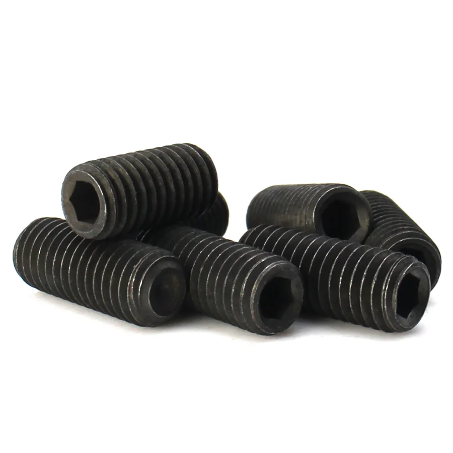 5-20pcs M1.6 M2 M2.5 M3 M4 M5 M6 M8 M10 Grade 12.9 Carbon Steel Hex Socket Set Screw DIN916  Black Concave Point Grub Screws