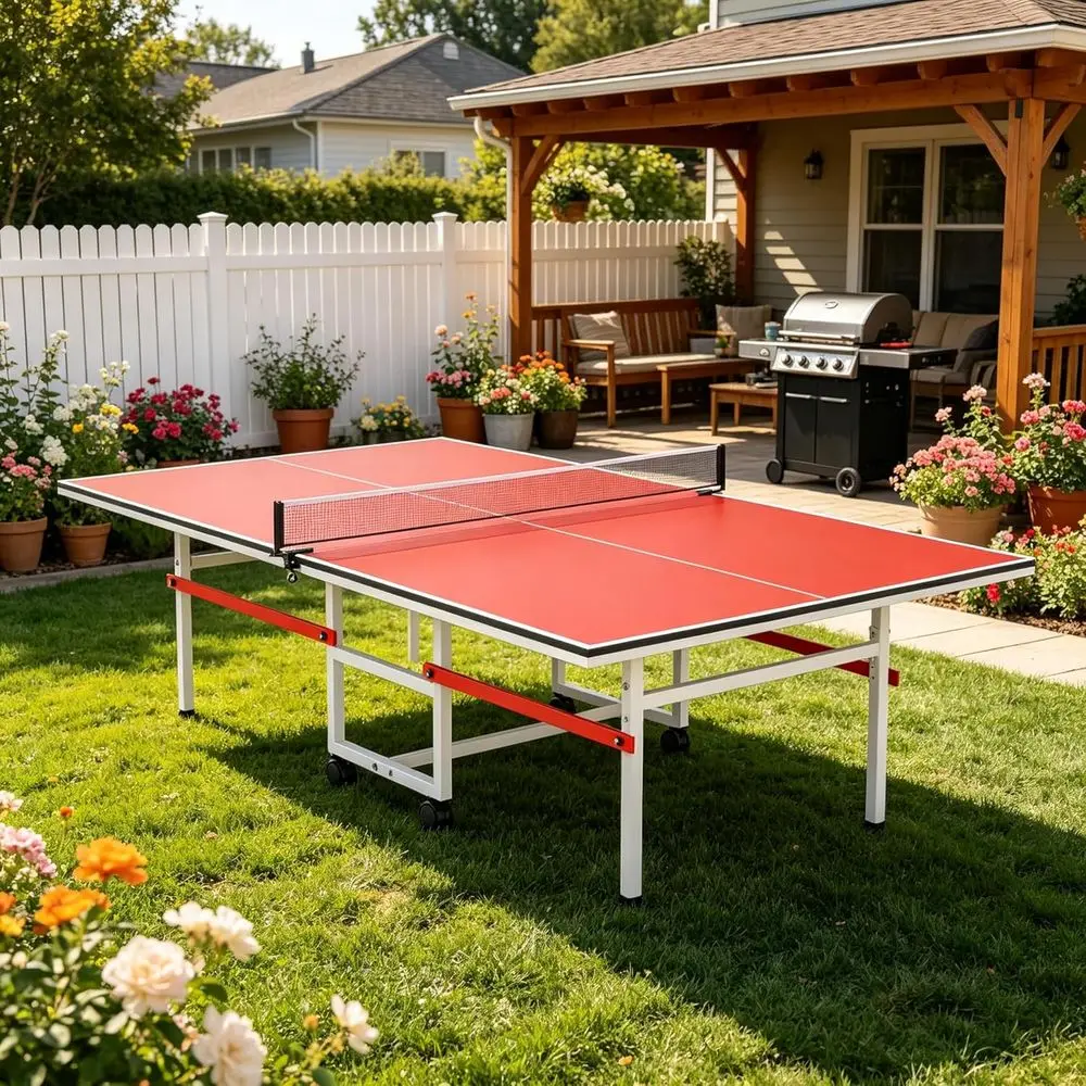 

Durable 8-Foot Ping Pong Table with Net, Suitable for Indoor and Outdoor Use, Perfect for All Ages, Complete with Paddles and Ba