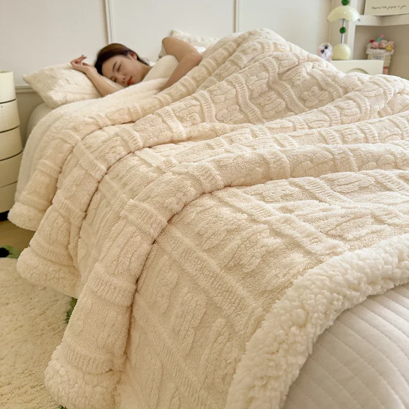 Thicken Sherpa Fleece Blanket Autumn Winter Warm Bed Blankets Double Layer Cozy Soft Fluffy Sofa Blankets Breathable Bed Cover
